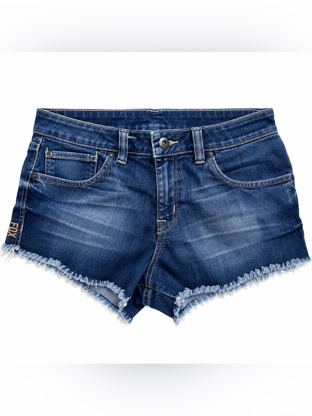 Fox Racing Fox Head Y2K Denim Cutoff Shorts Women’s 29” Dark Wash Frayed
